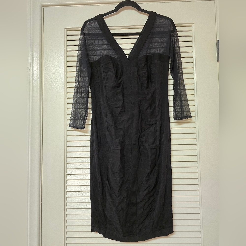 T by Tadashi - Black Long-Sleeve Bodycon Dress With Mesh Detail & Back Zipper